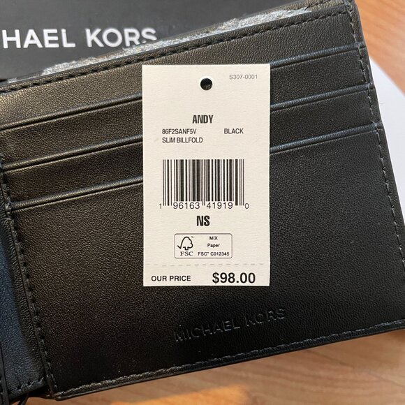 Michael Kors Men's Genuine Leather Andy Slim Black Billfold Wallet. BRAND NEW! - Picture 5 of 10
